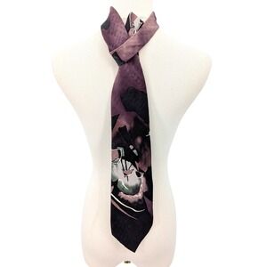 Burma 100% Silk Abstract Tie Purple Black Geometric Vintage
